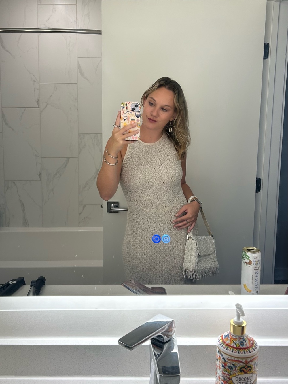 Free People Backless Knit Dress in Light Beige/Bluey Grey - Picture 1 of 6